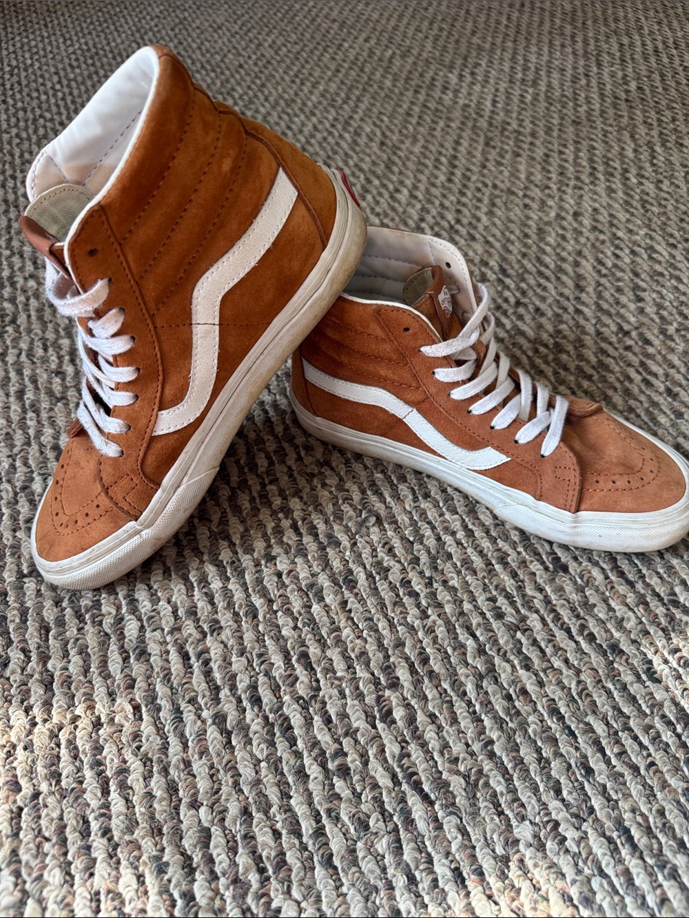 Vans High-Top Suede Sneakers in Rust with White Stripe Scotchgard